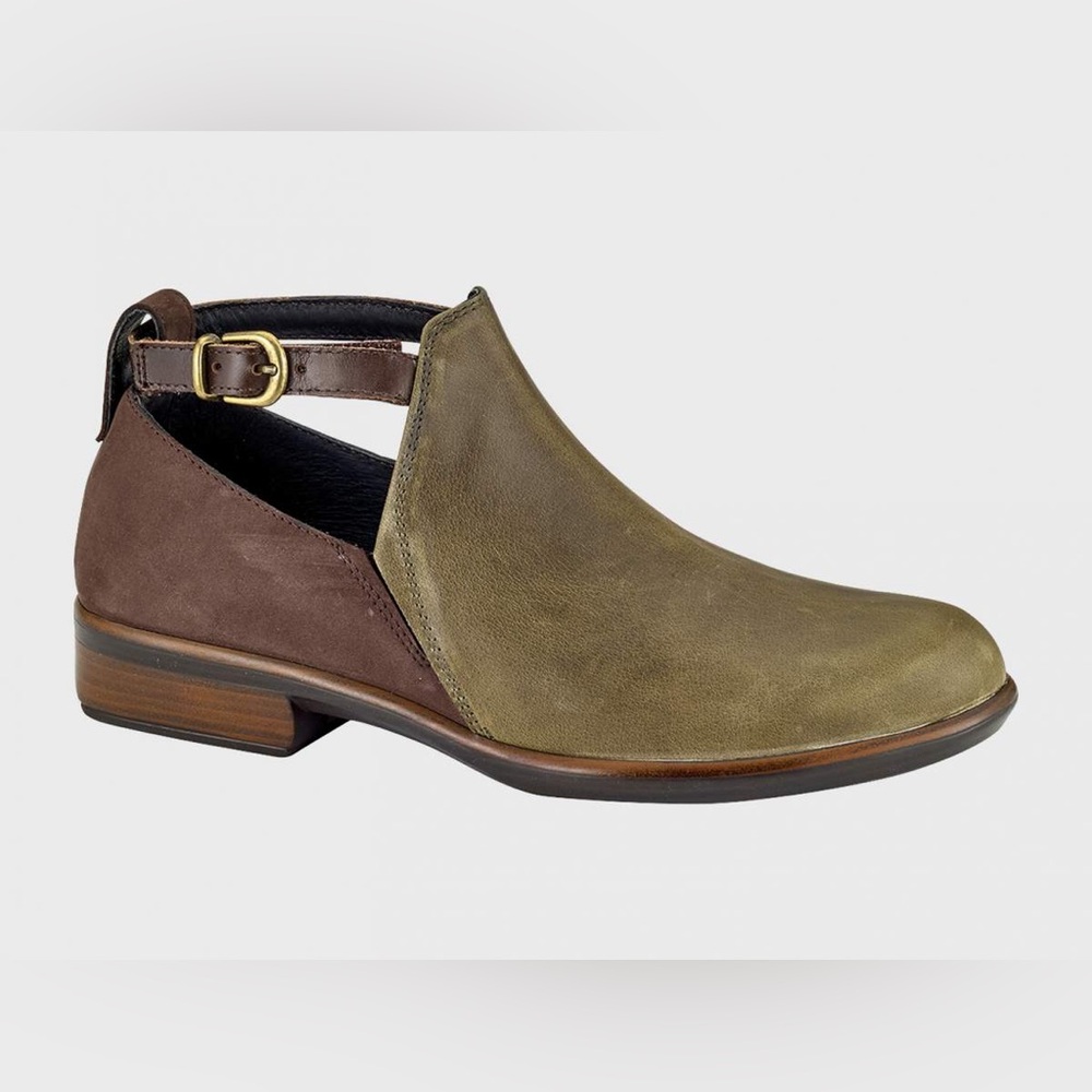 Naot Kamsin Two Toned Slip On Ankle Booties‎ green and brown leather ankle strap - Picture 2 of 10